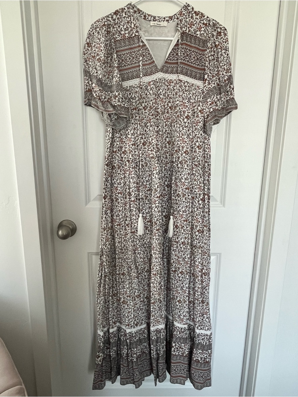 In Bloom Brown and Cream Tiered Floral Maxi Dress
